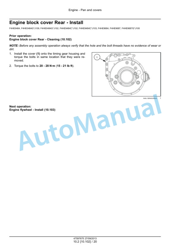 New Holland F4CE9484 - F4HE9687 NEF Tier 3 Engine Service Manual 47597675-2
