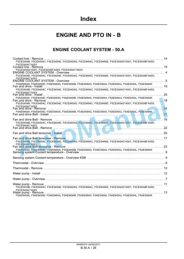 New Holland F5AE5484A, F5AE9454A, F5AE9454D, F5AE9454J, F5AE9454L, F5AE9484A, F5AE9484B, F5AE9484G, F5AE9484K, F5CE5454B Service Manual 84465374-5