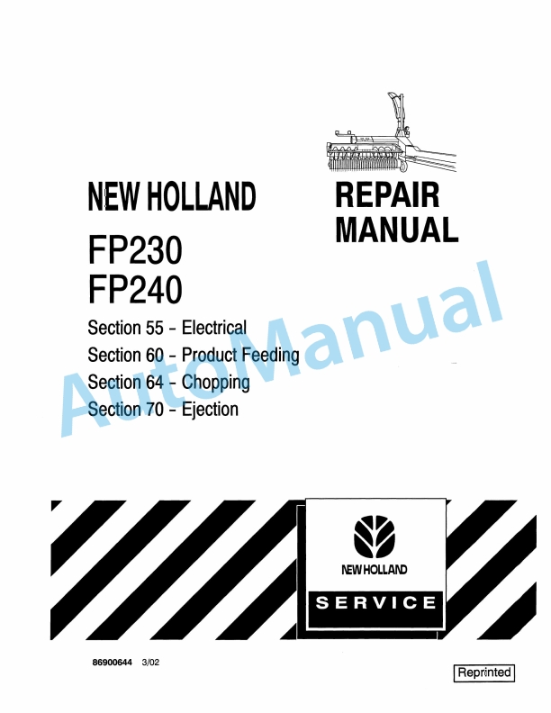 New Holland FP230, FP240 Forage Harvester Repair Manual 86900644