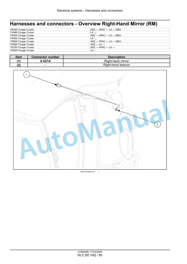 Alternative view of New Holland FR450, FR480, FR500, FR550, FR600, FR650, FR780, FR920 Forage Harvester Service Manual 51692699