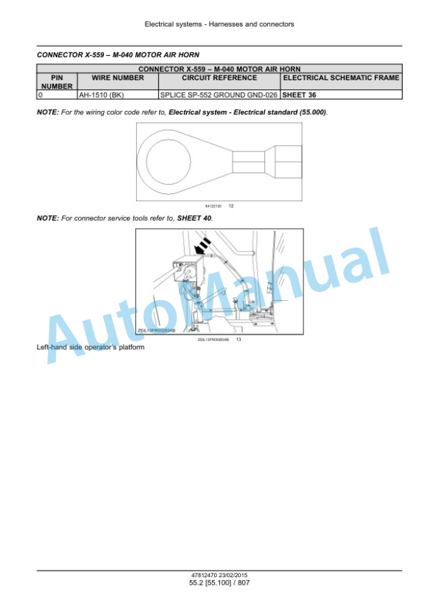 New Holland FR450, FR500, FR600, FR700, FR850 Forage Harvester Service Manual 47849558-5