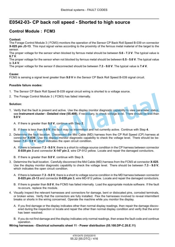 New Holland FR450, FR500, FR600, FR700, FR850 Forage Harvester Service Manual 47849561-2