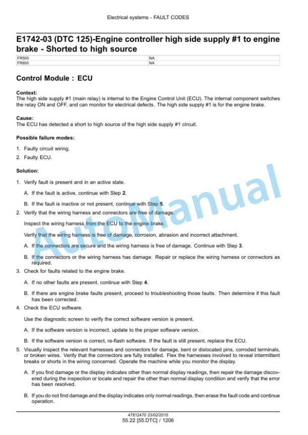 New Holland FR450, FR500, FR600, FR700, FR850 Forage Harvester Service Manual 47849563-3