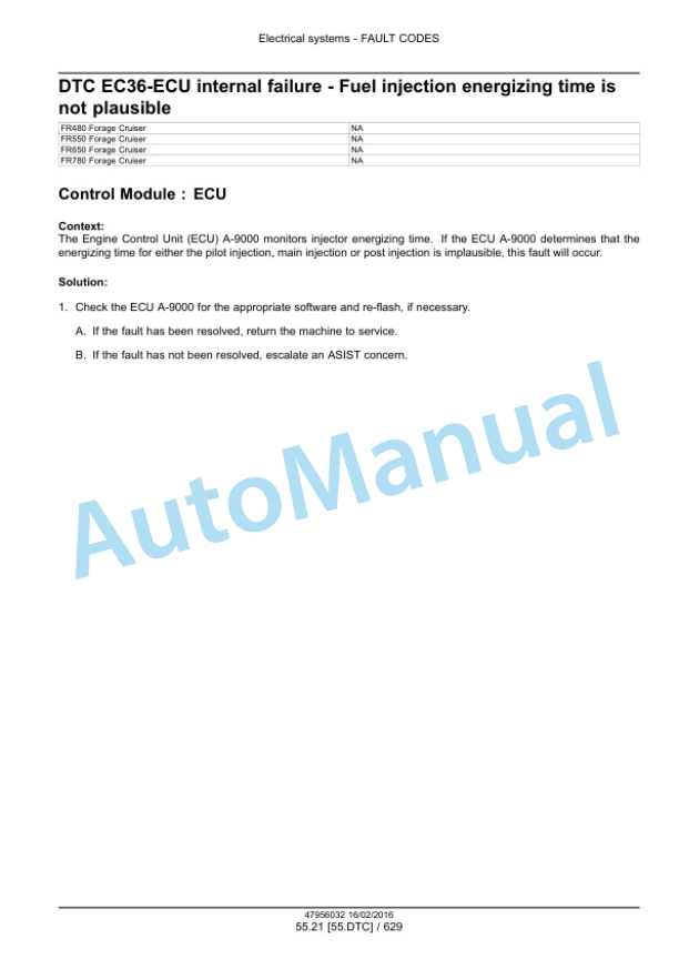 New Holland FR480, FR550, FR650, FR780 Tier 4B Final, FR850 Tier 2 Forage Harvester Service Manual 47985296-5