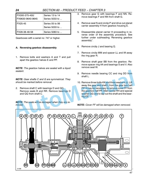 New Holland FX25, FX45, FX28, FX38, FX48, FX58 Forage Harvester Repair Manual 87051245-4
