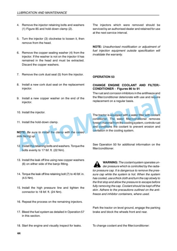 New Holland G170, G190, G210, G240 Operation and Maintenance Manual 6036433100-5