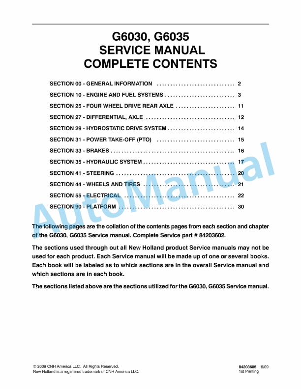 New Holland G6030, G6035 Service Manual 84203605