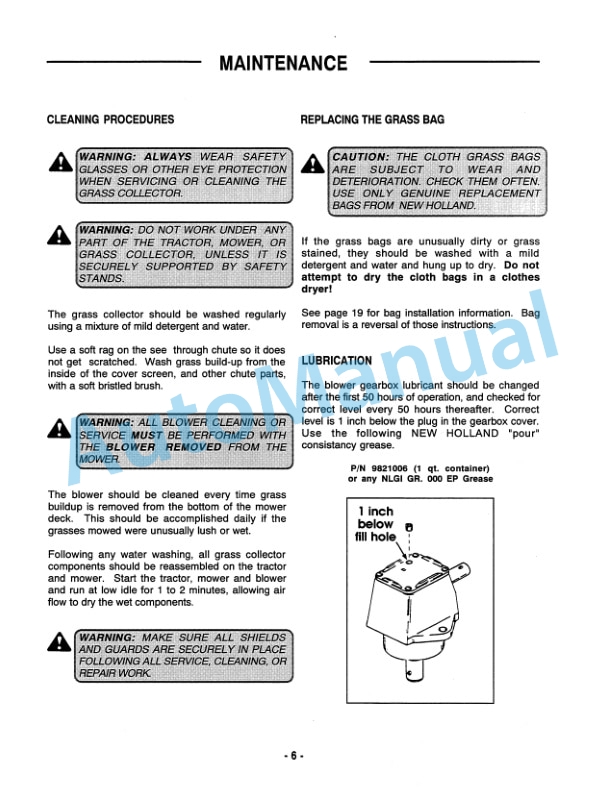 New Holland Grass Collector Attachment Operation and Maintenance Manual 42641233-2