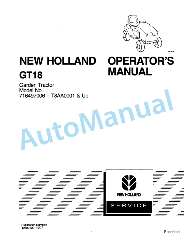 New Holland GT18 Garden Tractor Operation and Maintenance Manual 42682100