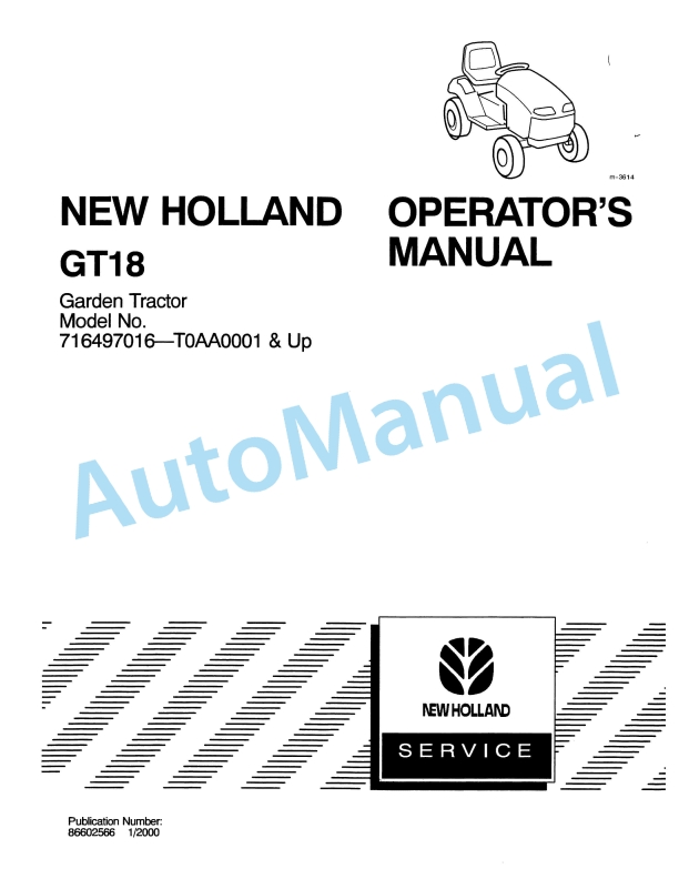 New Holland GT18 Garden Tractor Operation and Maintenance Manual 86602566
