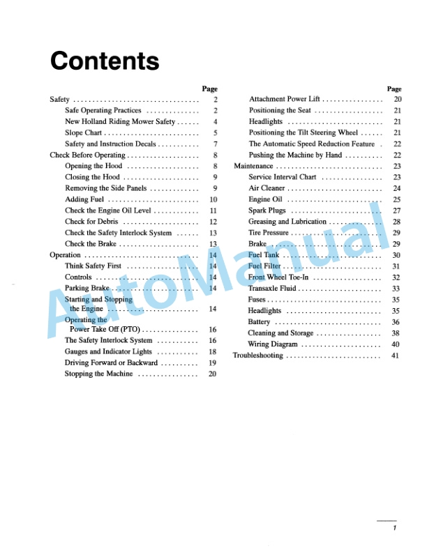 New Holland GT18 Garden Tractor Operation and Maintenance Manual 86602566-2