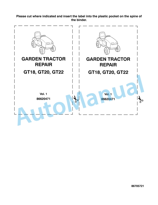New Holland GT18, GT20, GT22 Garden Tractor Repair Manual 86620471