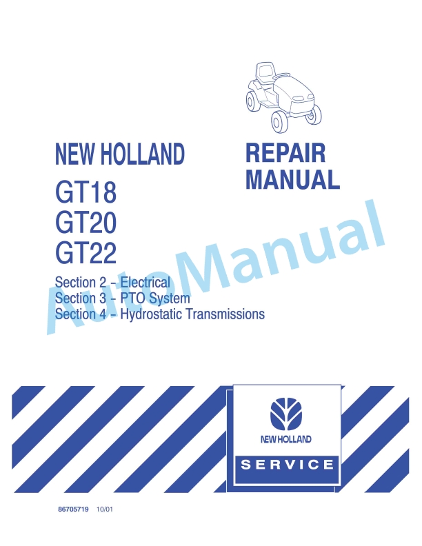 New Holland GT18, GT20, GT22 Garden Tractor Repair Manual 86705719
