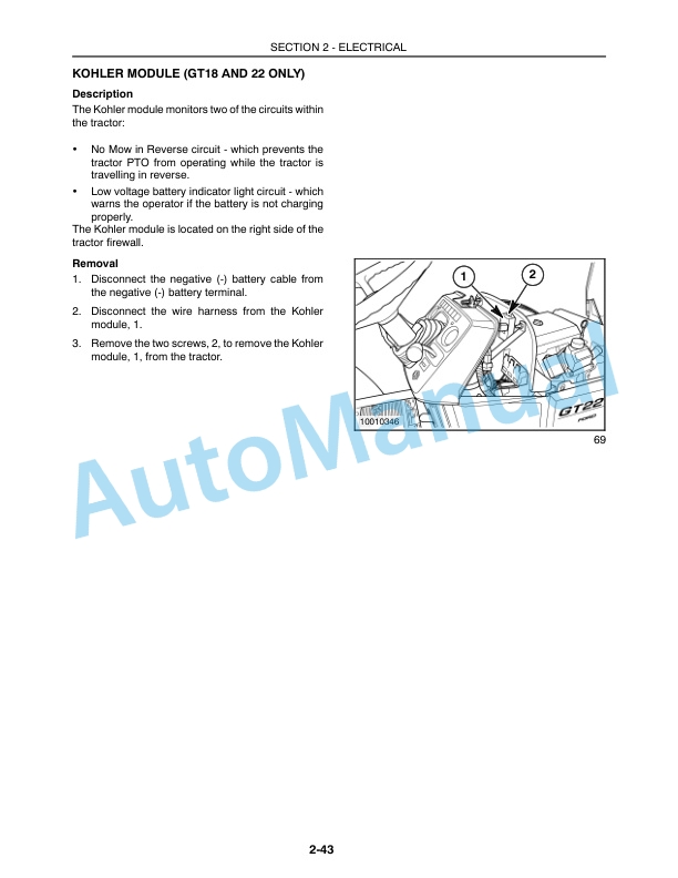 New Holland GT18, GT20, GT22 Garden Tractor Repair Manual 86705719-2