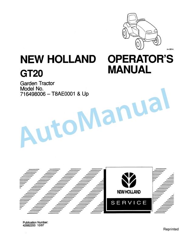 New Holland GT20 Garden Tractor Operation and Maintenance Manual 42682200