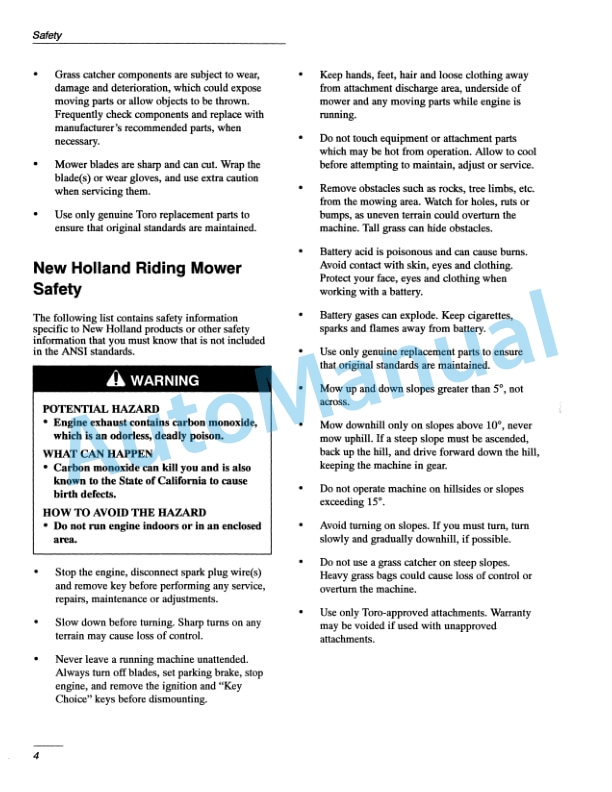 New Holland GT20 Garden Tractor Operation and Maintenance Manual 86602567-2