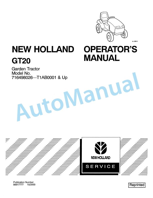New Holland GT20 Garden Tractor Operation and Maintenance Manual 86617777