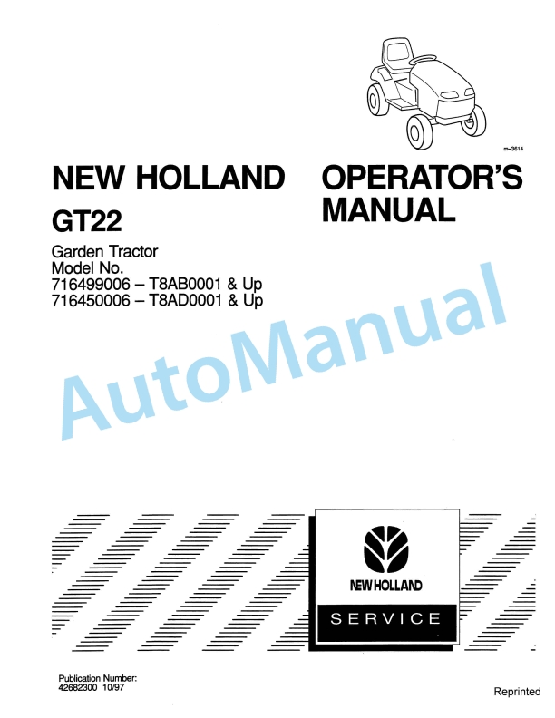 New Holland GT22 Garden Tractor Operation and Maintenance Manual 42682300