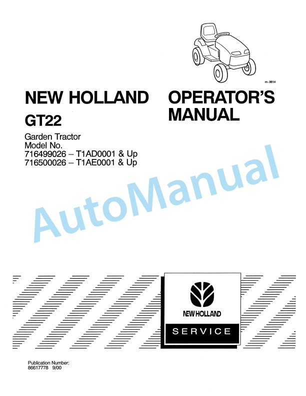 New Holland GT22 Garden Tractor Operation and Maintenance Manual 86617778