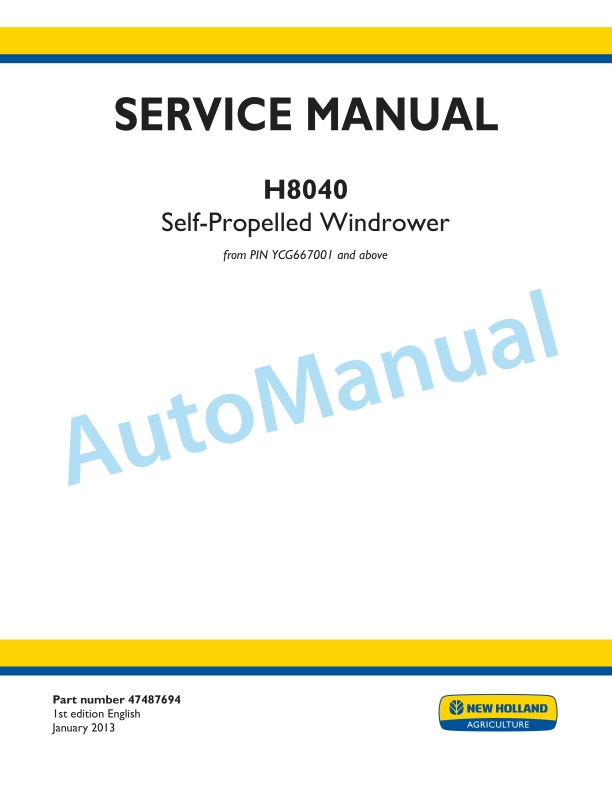 New Holland H8040 Seft-Propelled Windrower Service Manual 47487694