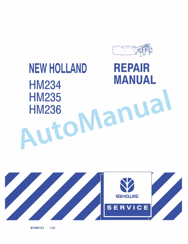 New Holland HM234, HM235, HM236 Disc Mower Repair Manual 87392141