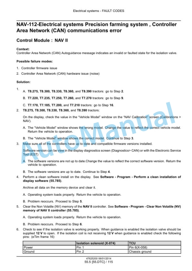 New Holland IntelliView III, IntelliView IV, IntelliView Plus II Autoguidance and Navigation Service Manual 47625200-3