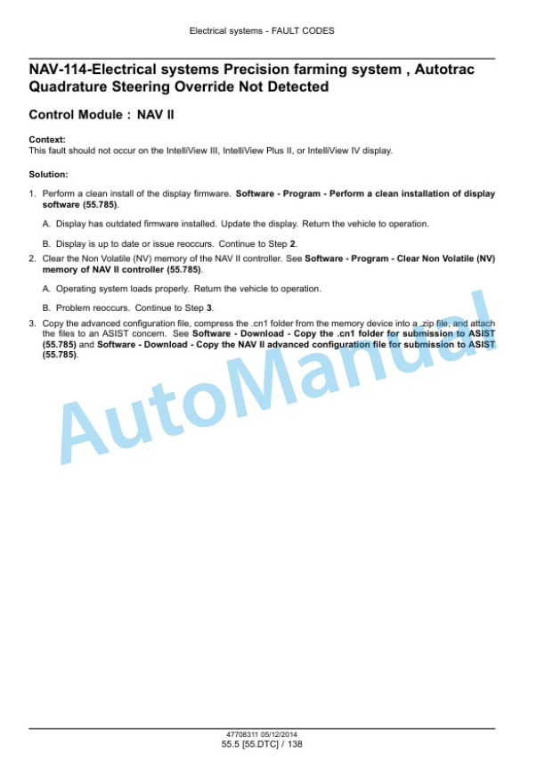 New Holland IntelliView III, IntelliView IV, IntelliView Plus II Autoguidance and Navigation Service Manual 47708311-3