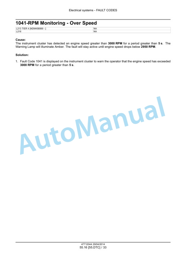 New Holland L213, L216 Tier 4B Final 200 Series Skid Steer Loader Service Manual 47720733-2