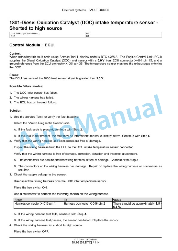 New Holland L213, L216 Tier 4B Final 200 Series Skid Steer Loader Service Manual 47720734-2