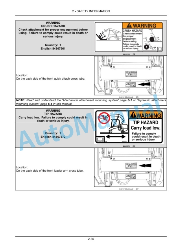New Holland L213 - L228 Tier 4B Final 200 Series Skid Steer Loader - C227, C232 Tier 4B Final 200 Series Compact Track Loader Operation and Maintenance Manual 47852728-2