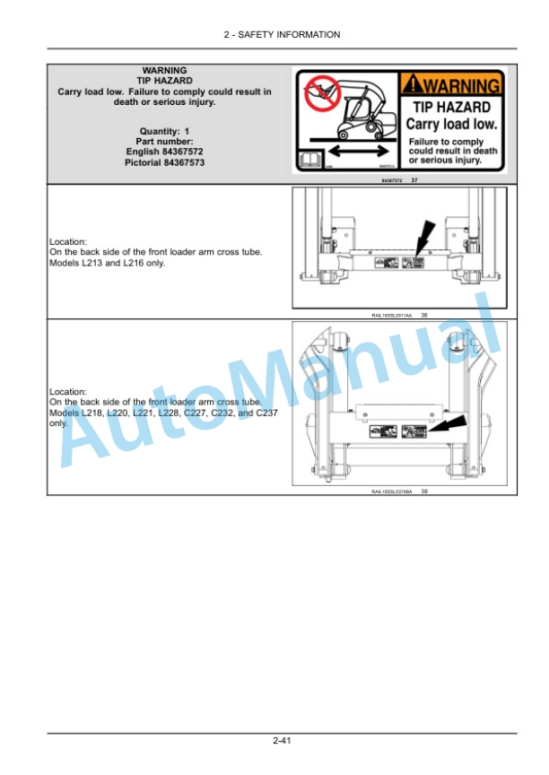 Alternative view of New Holland L213 - L228 Tier 4B Final 200 Series Skid Steer Loader - C227 - C237 Tier 4B Final 200 Series Compact Track Loader Operation and Maintenance Manual 48068134