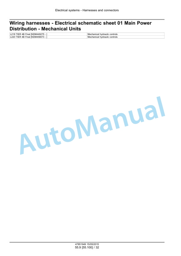 New Holland L218, L220 Tier 4B Final 200 Series Skid Steer Loader Service Manual 47888412-2