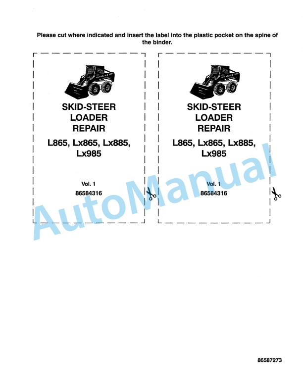 New Holland L865, LX865, L985, LX985 Skid-Steer Loader Repair Manual 86584317