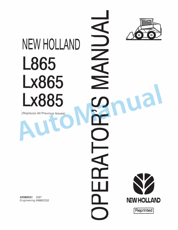 New Holland L865, LX865, LX885 Skid-Steer Loader Operation and Maintenance Manual 42086531