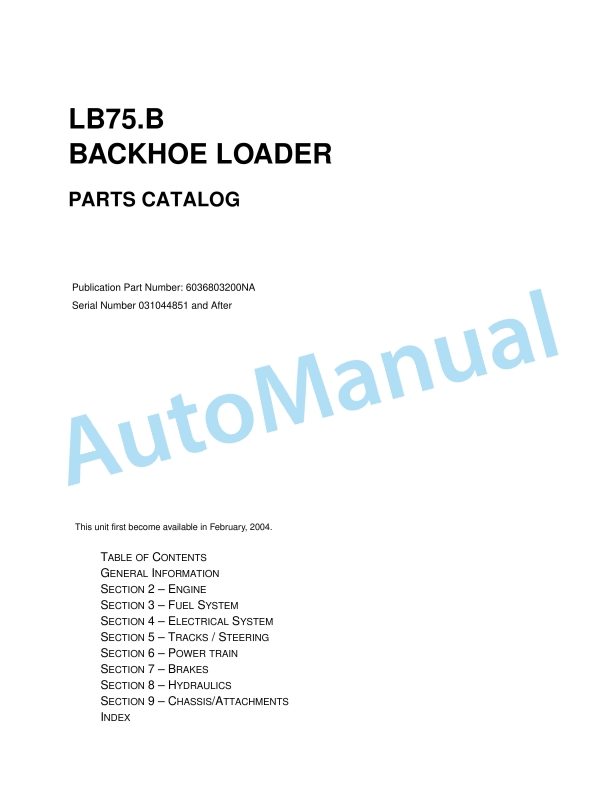 New Holland LB75.B Backhoe Loader Parts Catalogue 6036803200NA