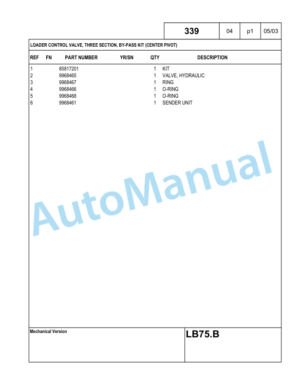 New Holland LB75.B Backhoe Loader Parts Catalogue 6036803200NA-3