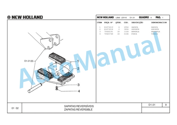 New Holland LB90, LB110 Motor Cummin Backhoe Loader Excavator Parts Catalogue 75314471 BR-3