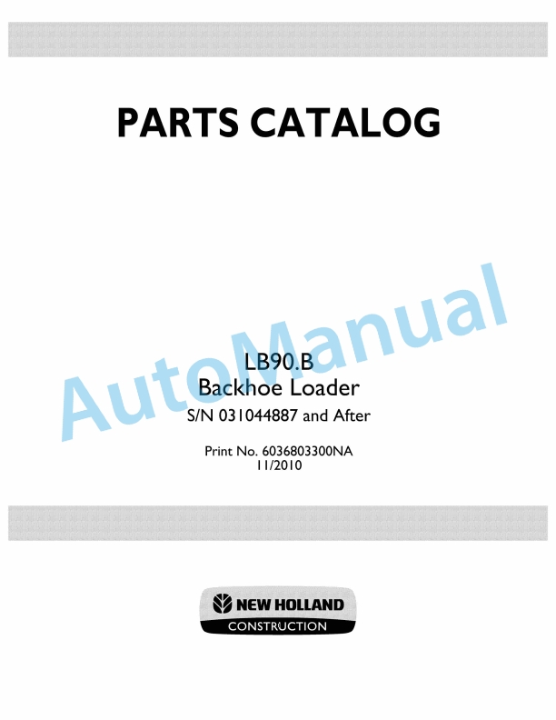 New Holland LB90.B Backhoe Loader Parts Catalogue 6036803300NA