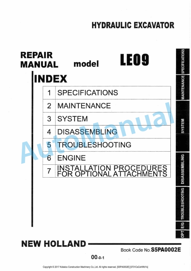 New Holland LE09 Hydraulic Excavator Repair Manual S5PA0002E