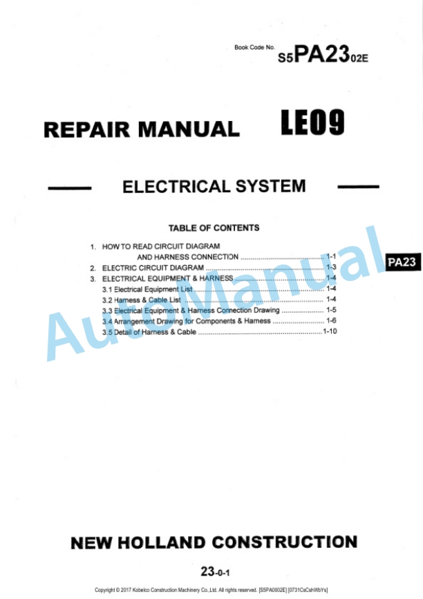 New Holland LE09 Hydraulic Excavator Repair Manual S5PA0002E-2