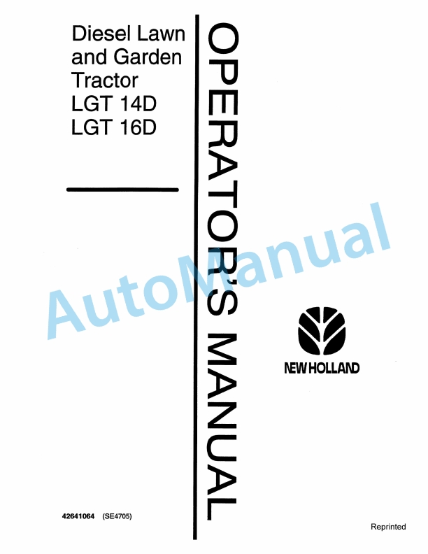 New Holland LGT14D, LGT16D Diesel Lawn and Garden Tractor Operation and Maintenance Manual 42641064