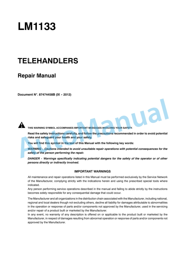 New Holland LM1133 Telehandler Repair Manual 87474458B
