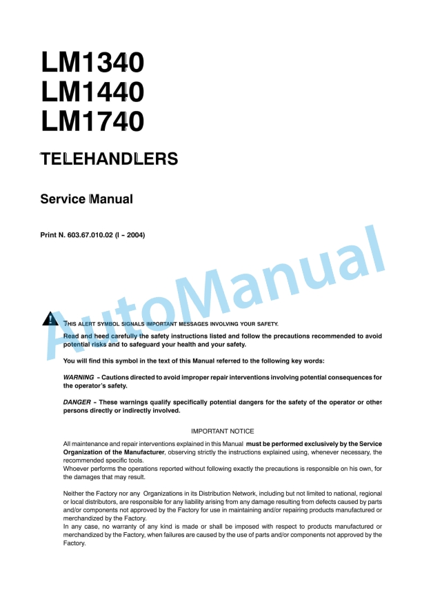New Holland LM1340, LM1440, LM1740 Telehandler Service Manual 6036701002