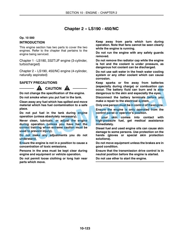 New Holland LS180, LS190 Skid Steer Repair Manual 87036994-2