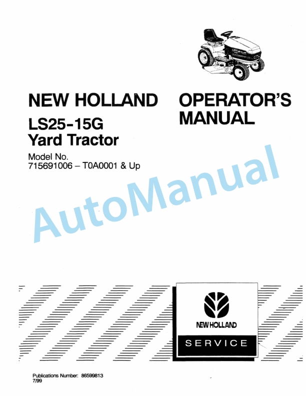 New Holland LS25-15G Yard Tractor Operation and Maintenance Manual 86599813