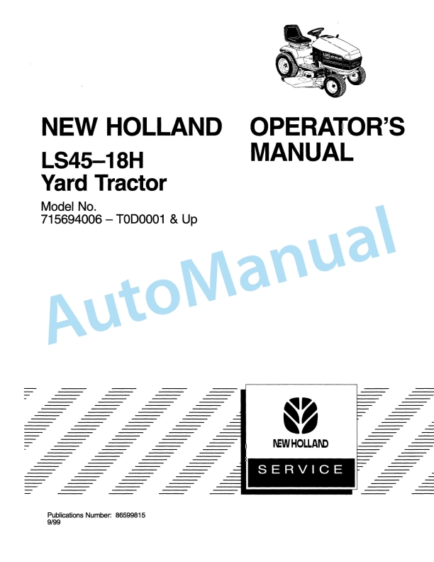 New Holland LS45-18H Yard Tractor Operation and Maintenance Manual 86599815