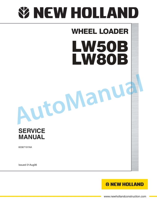 New Holland LW50B, LW80B Wheel Loader Service Manual 60367191NA
