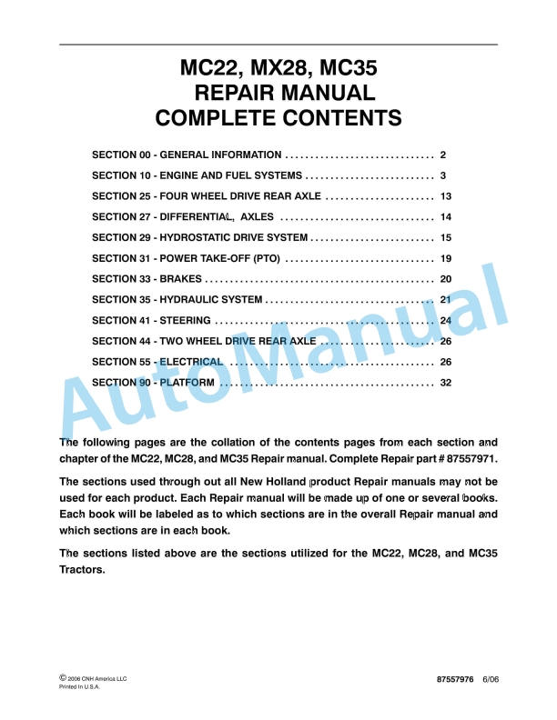New Holland MC22, MC28, MC35 Tractor Repair Manual 87557976