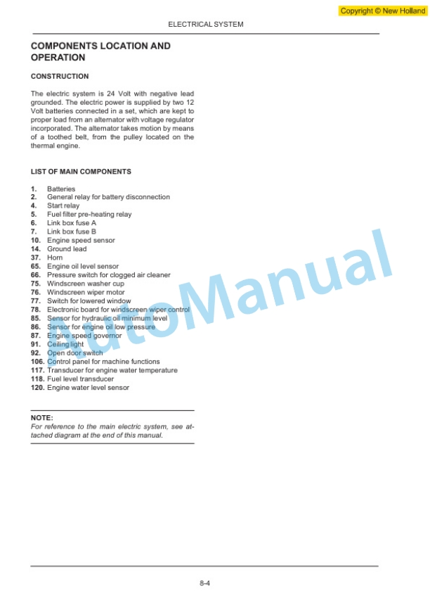 New Holland MH2.6, MH3.6 Excavator Service Manual 60413477-5