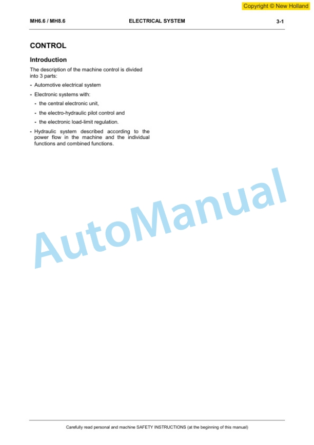 New Holland MH6.6, MH8.6 Hydraulic Excavator Workshop Manual 60413562EN-2